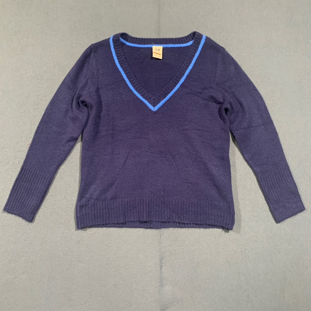 Faded Glory Originals Womens XXL Navy Blue V-Neck Pullover Sweater Contrast Trim